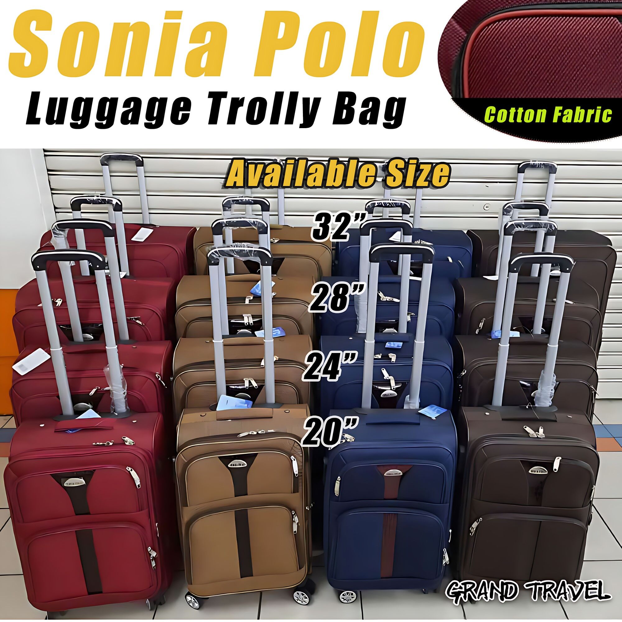 SONIA POLO luggage Trolley bag Size 24 inch High Quality Durable Stylish Design 4 Wheels 360 Rotation Lazada