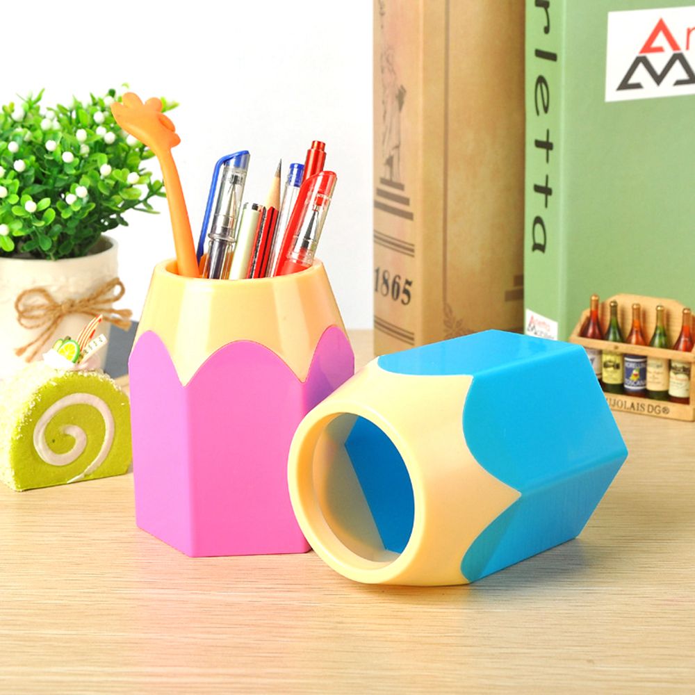 MMLUCK Colorful Desktop Decoration Storage Box Pencil Shaped Stationery Organizer Display Container Pen Cup Holder Makeup Brush Pot
