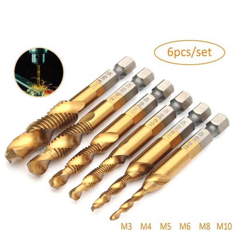 KIPRUN 6 Cái Mũi Khoan Ren HSS Mạ Titan Chuôi Lục Giác Mũi Khoan Hệ Mét M3-M10 Hợp Chất Máy Vít Dụng Cụ Cầm Tay