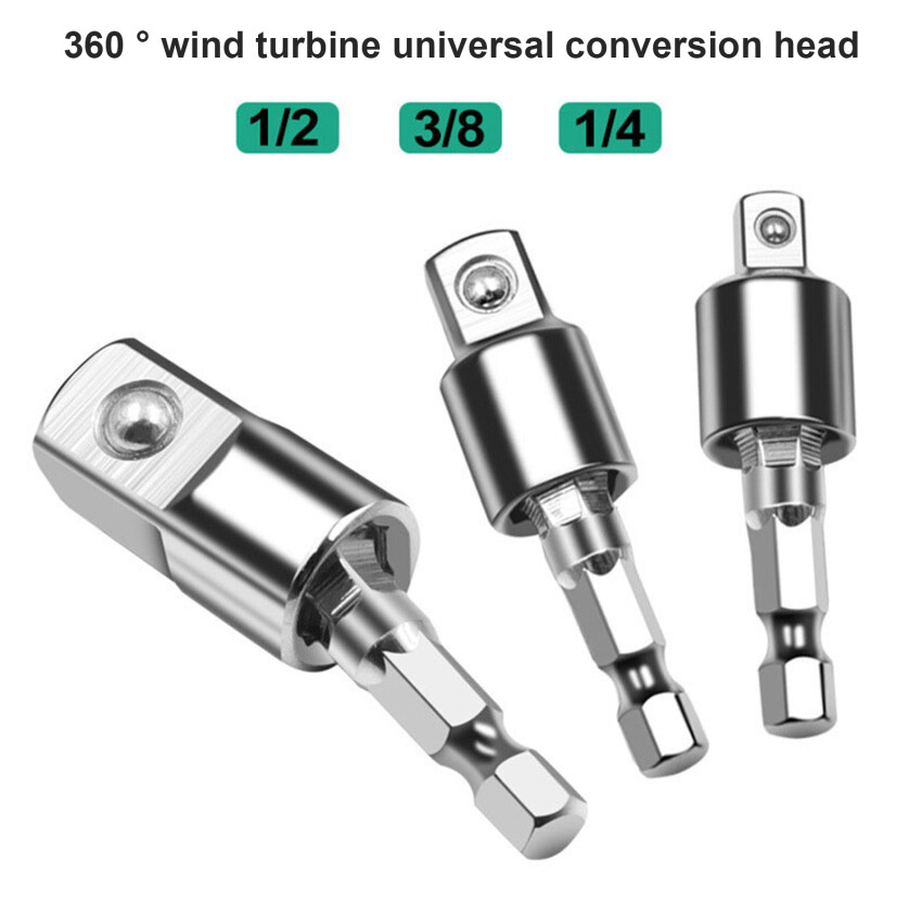 Electric Wrench Drill Socket Adapter - Rotatable Square Converter Tool for Impact Driver, 1PC/3PCS, 1/4", 3/8", 1/2"