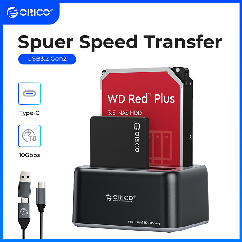 Đế Cắm Ổ Cứng Đế Cắm Ổ Cứng Hai Khoang ORICO USB 3.0 Sang SATA I/II/III Cho Ổ Cứng SSD 2.5/3.5 SATA HDD Với Chức Năng Sao Chép UASP, công Suất Mạnh Hỗ Trợ Giấc Ngủ Thông Minh 18TB Với Cáp Sạc 60PD