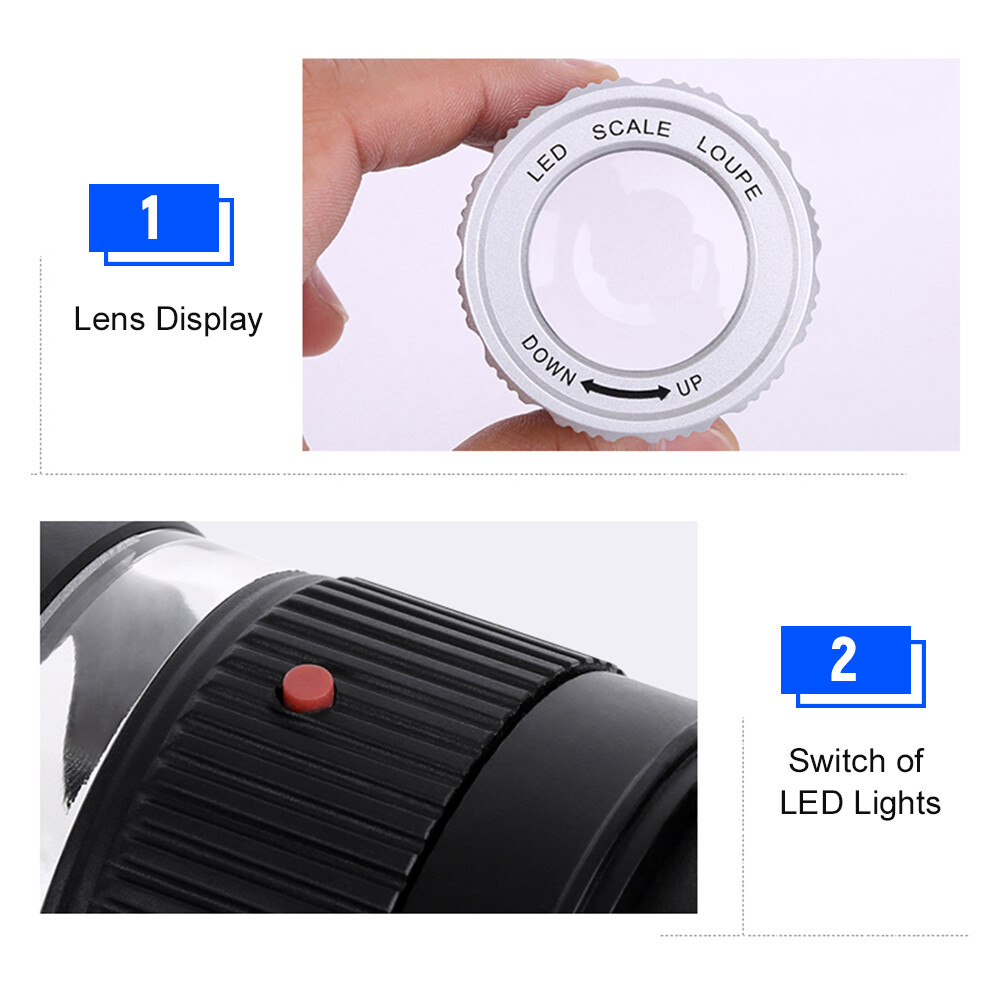 Smart Sensor Kính Lúp Đo LED 30X Kính Lúp Phóng Đại Có Thể Điều Chỉnh Gương Loại Xi Lanh Kim Loại Có Thang Đo Kính Lúp Đọc Sách Kích Thước Nhỏ Kính Lúp Trang Sức Với 3 Đèn LED 3 Đèn UV