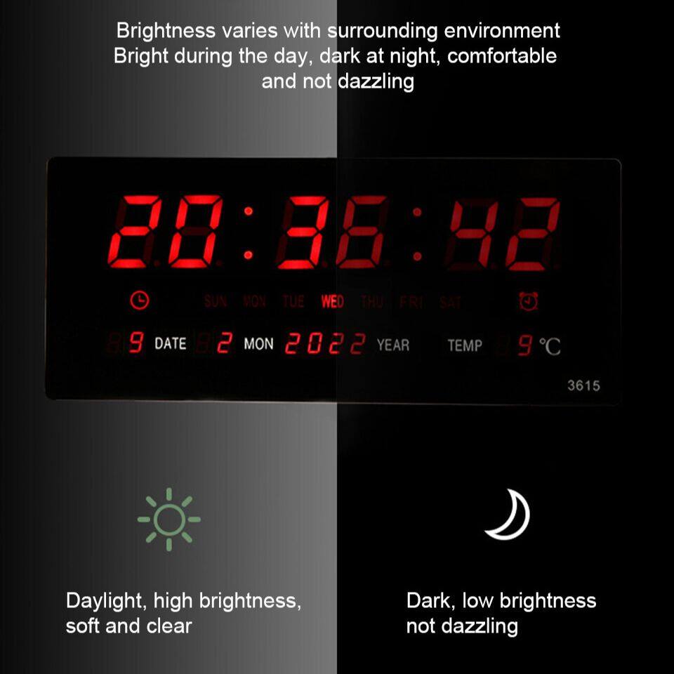 Large Digital Wall Clock Luminous Alarm Clock Hourly Timekeeping Display Temperature Date Calendar Desk Clock Wall Mounted LED Clock Decorative Clock