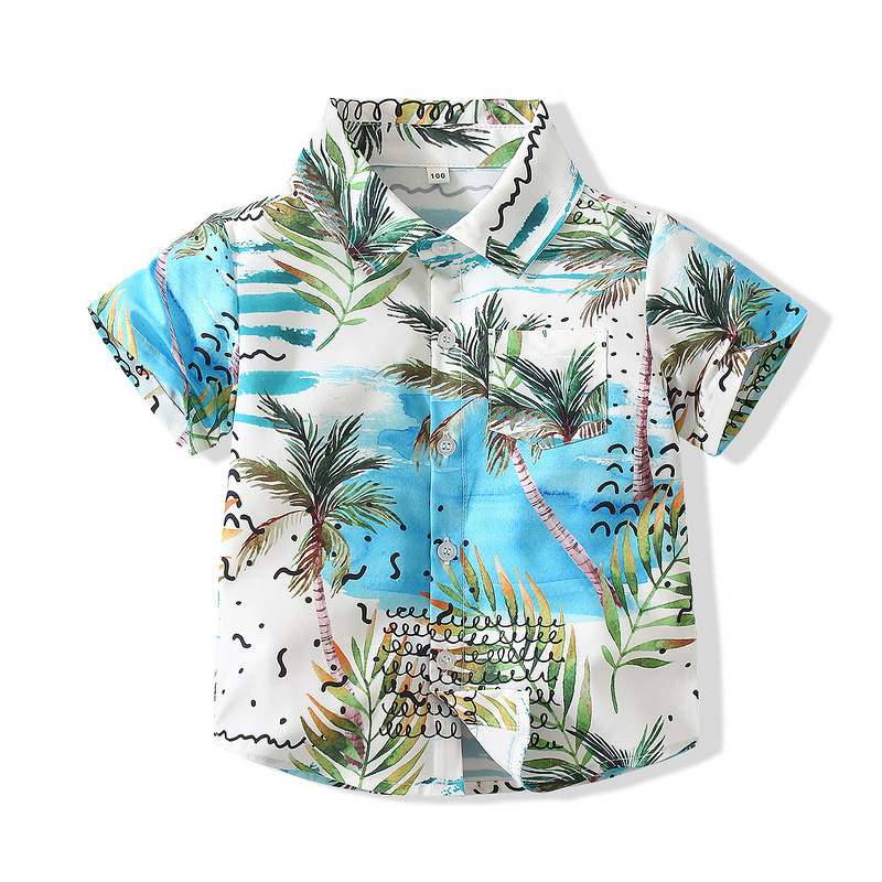LS Cool holiday style boy shirt beach short-sleeved children's casual shirt