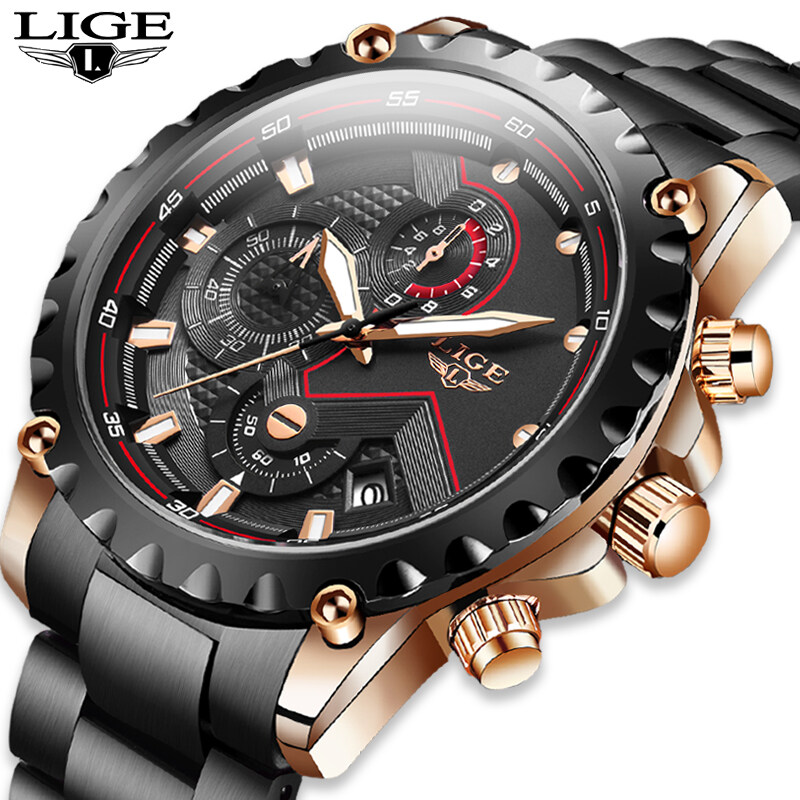 LIGE Brand Fashion Men Watches Sports Stainless Steel Waterproof Quartz ...