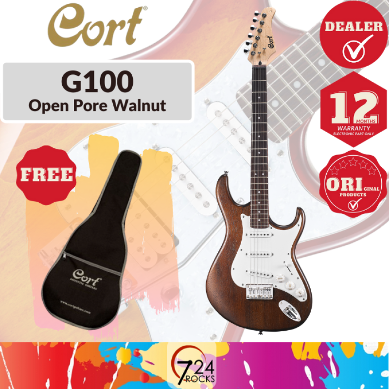 724 ROCKS Cort G100 G-Series Stratocaster Electric Guitar Open pore Walnut Malaysia