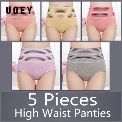 【READY STOCK】UOEY 5 PCS Cotton High Waist Colour Slimming Panties Women Underwear Postpartum Body Shaping Seluar dalam wanita Women Briefs Panties Plus Size
