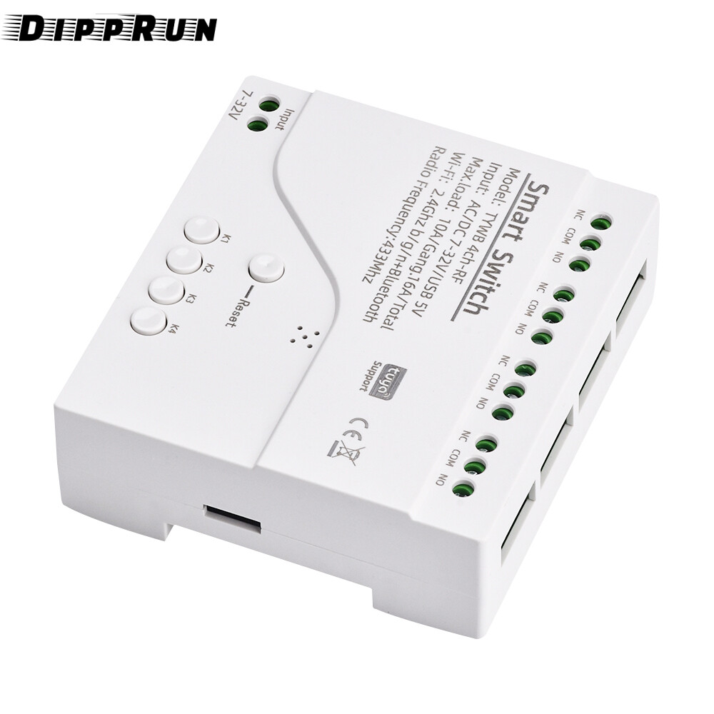 DIPPRUN 5V/DC7-32V Smart Wifi Motor Switch Module RF 433 Radio Remote Control 4 Channels Inching Relay