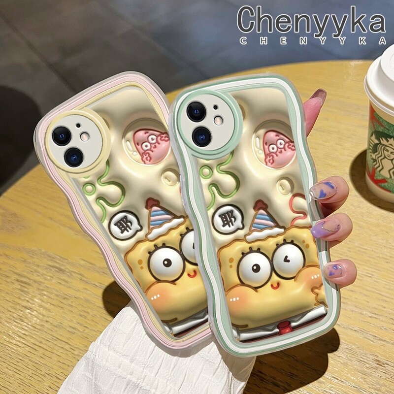 chenyyka Casing For iPhone 11 11 Pro 11 Pro Max Case Cartoon 3D SpongeBob Patrick Star Pattern Wave Border Soft Clear Shockproof Phone Cases Creative Camera Transparent Casing Silica Gel Protective Cover