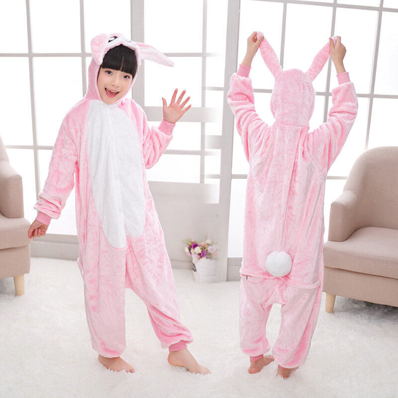 Children Kigurmi Rabbit Onesies Pajamas Animal Cosplay Costumes For Girl One-piece Sleepwear Romper Hoodies Jumpsuit