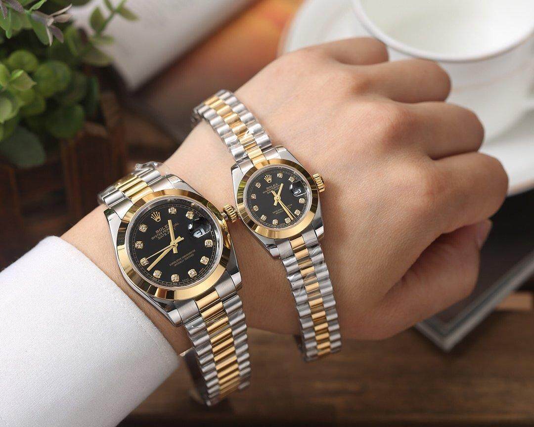 Rolex_Watch Fashion Bisnis Sederhana Kasual Kepribadian Baru 2019 Hitam Panggil Gold Dezel Tali Baja Tahan Karat 30 Mm Tahan Air Kuarsa Jam Tangan Movement untuk Wanita
