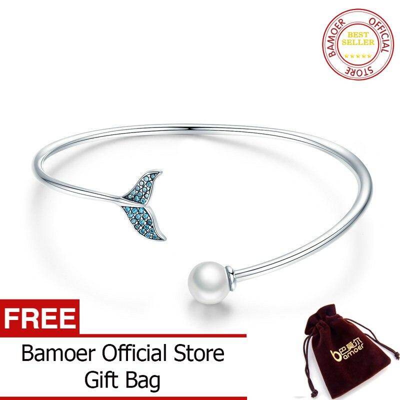 BAMOER Hot Sale 925 Sterling Silver Mermaid's Tail Open Cuff Women Bracelets & Bangles Elegant Sterling Silver Jewelry SCB123 Mar