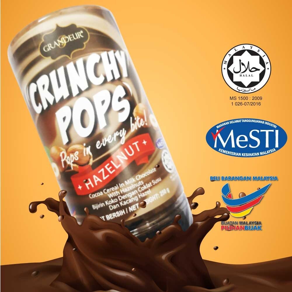 GRANDEUR CRUNCHY POPS - COCOA CEREAL IN MILK CHOCOLATE CHOCOJAR - ADA HALAL  JAKIM u0026 SIJIL MESTI KKM 5.0