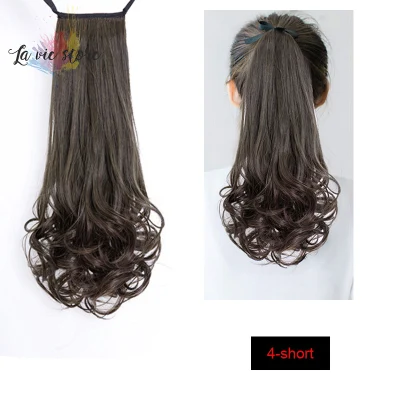 [La vis] Rambut Palsu Wanita Drawstring Curly Wig Ponytail Heat Resistant Hairpieces Natural Clip In Hair Extensions 4-short