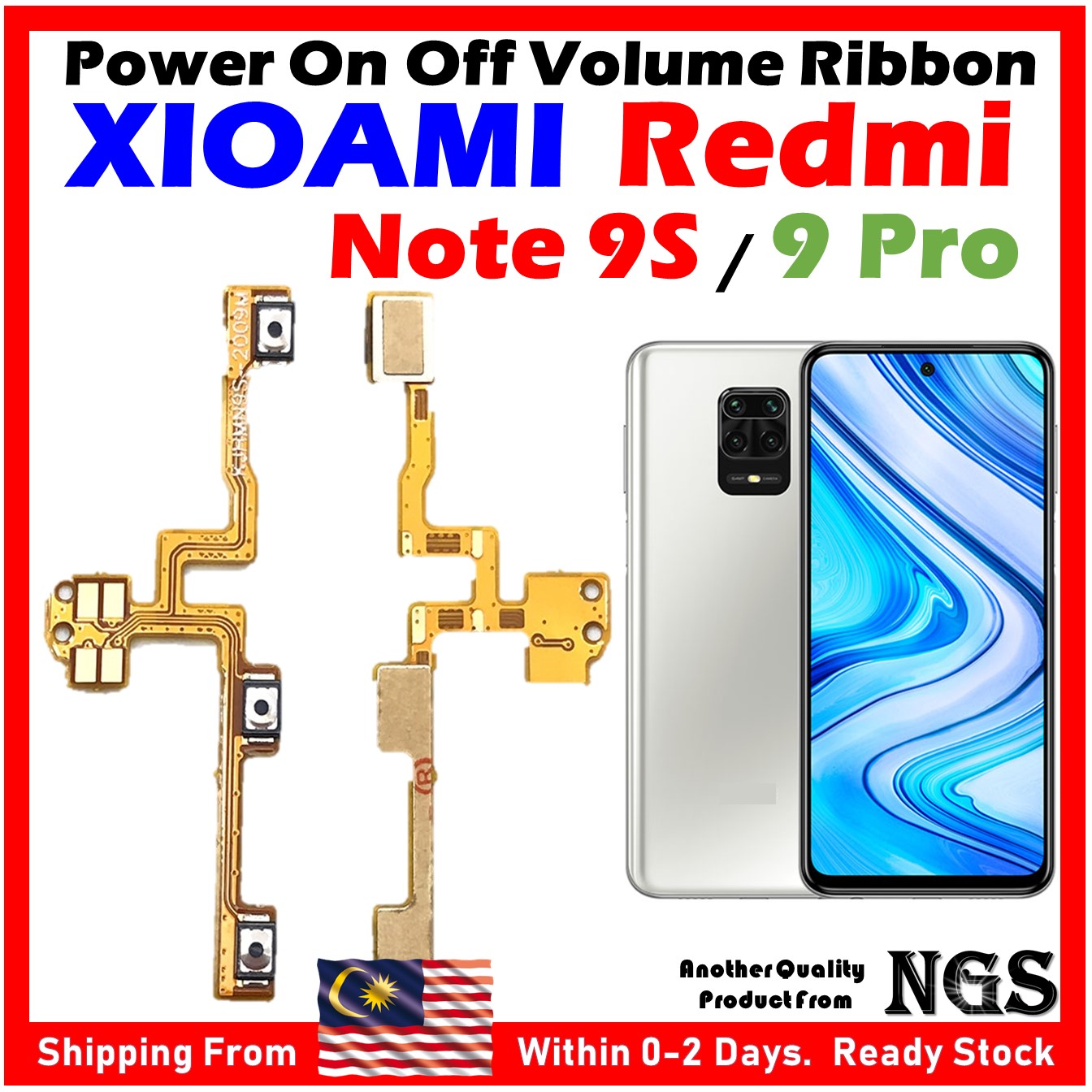 Cavo Flessibile Tasto Accensione E Volume Per Xiaomi Redmi Note 9S, Ricambio Generico Giallo
