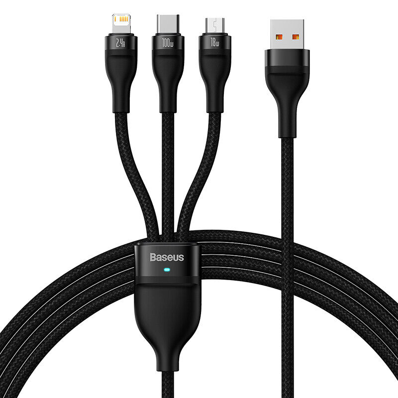 Baseus USB Type C Cable 100W Fast Charging 3 in 1 Cable For iPhone 13 12 11 Pro Phone Charger For Xiaomi Samsung Micro USB Cable