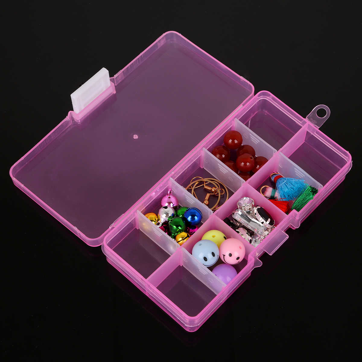 10 Slots Adjustable Transparent Jewelry Storage Box Ring Earring Beads Portable Plastic Organizer Case Bins