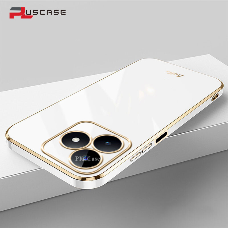 PlusCase for Realme C53 C51 6D Plating Soft Case Lens Protector Square Frame Silicone Glossy Shockproof Phone Back Cover