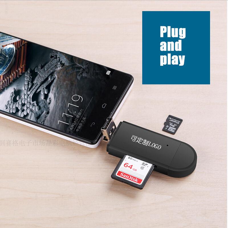 Đầu Đọc Thẻ OTG Micro USB Loại C 3 Trong 1 Đầu Đọc OTG TF Thông Dụng USB 2.0 Tốc Độ Cao Cho Máy Tính Android Đầu Mở Rộng