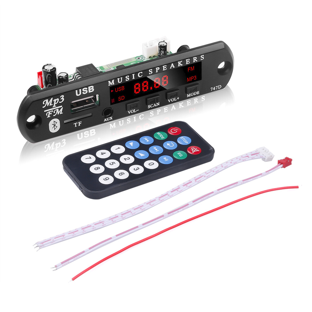 DC 5V/12V Bluetooth 5.0 MP3 Decoder Board Built-in 6W Amplifier Color Screen Handsfree Call Recording Audio Module Support USB TF FM Radio Remote Control Function