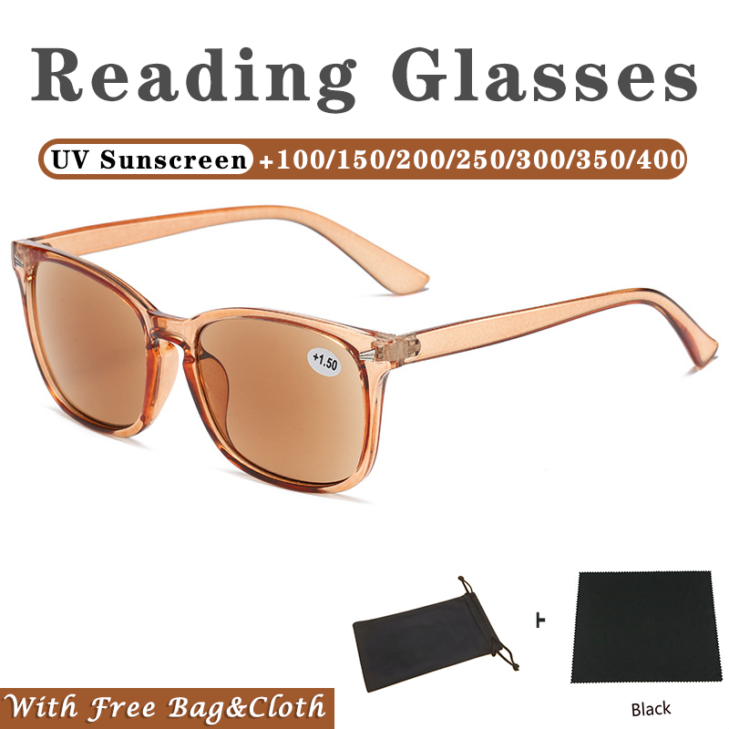 【With Free Bag And Cloth】High-definition Gray Lens Reading Glasses UV  Sunscreen Eyeglasses For Elderly Use Unti-ultraviolet Full Square Frame