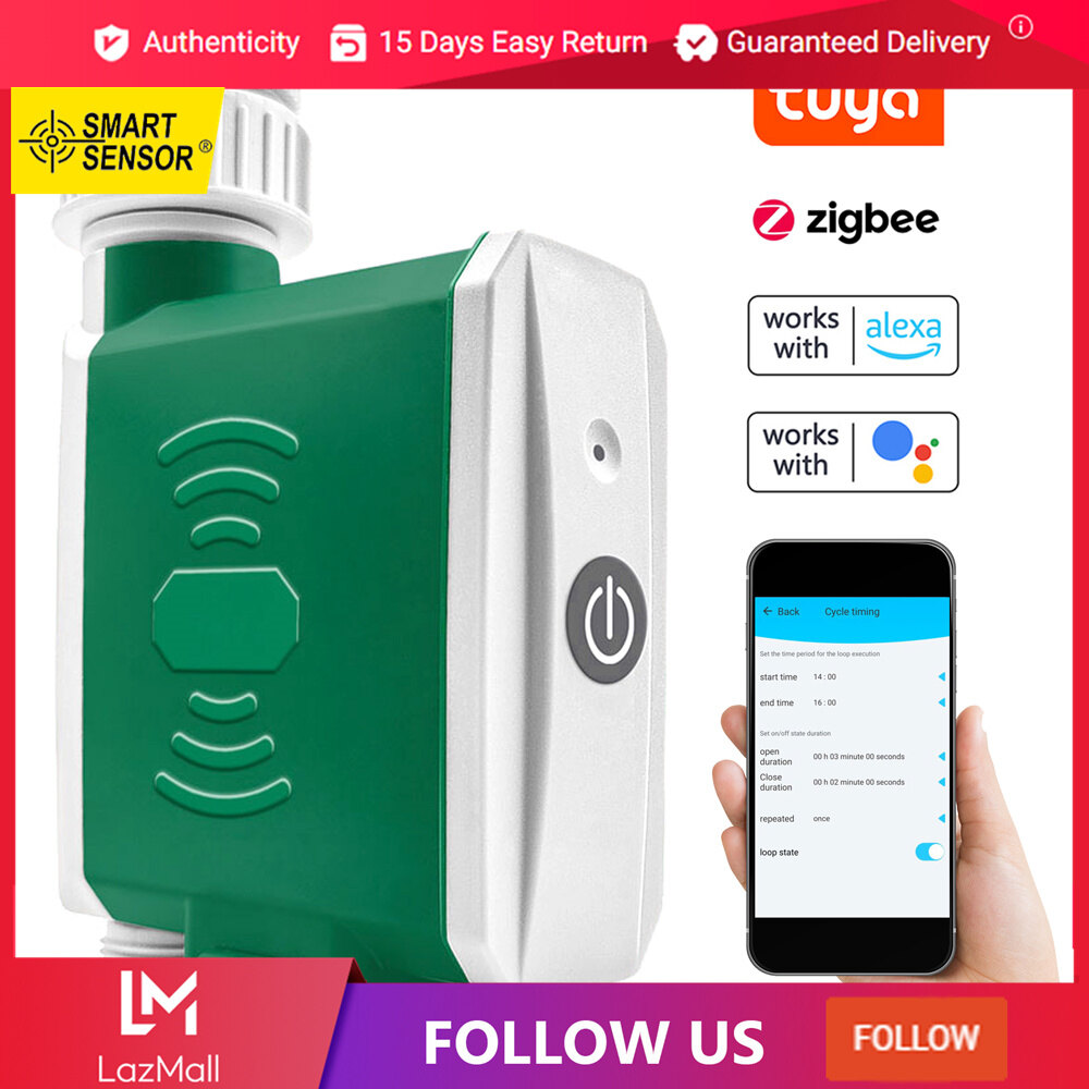 Smart Sensor Tuya ZigBee Watering Timer Drip Irrigation Controller Automatic Garden Watering System APP Control Compatible with Amazon Alexa and Google Assistant for Voice Control
