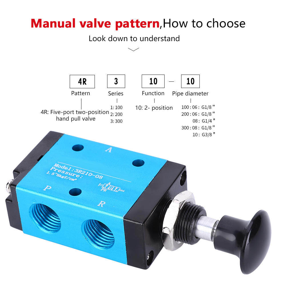 3R210-08 Hand Push Pull Pneumatic Valve 3 Ways 2 Pos 1/4 BSPT 0-0.8MPa