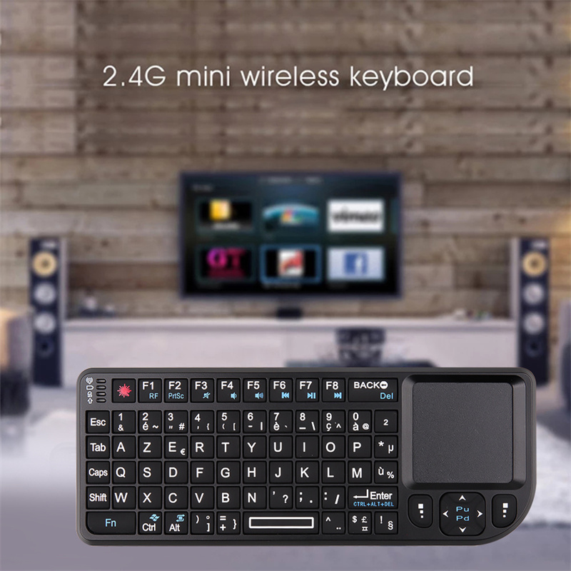 Máy Tính Xách Tay Mini 2.4G RF Bàn Phím Không Dây Bàn Phím Tiếng Anh Bàn Di Chuột Đèn Nền Chuột Cho PC