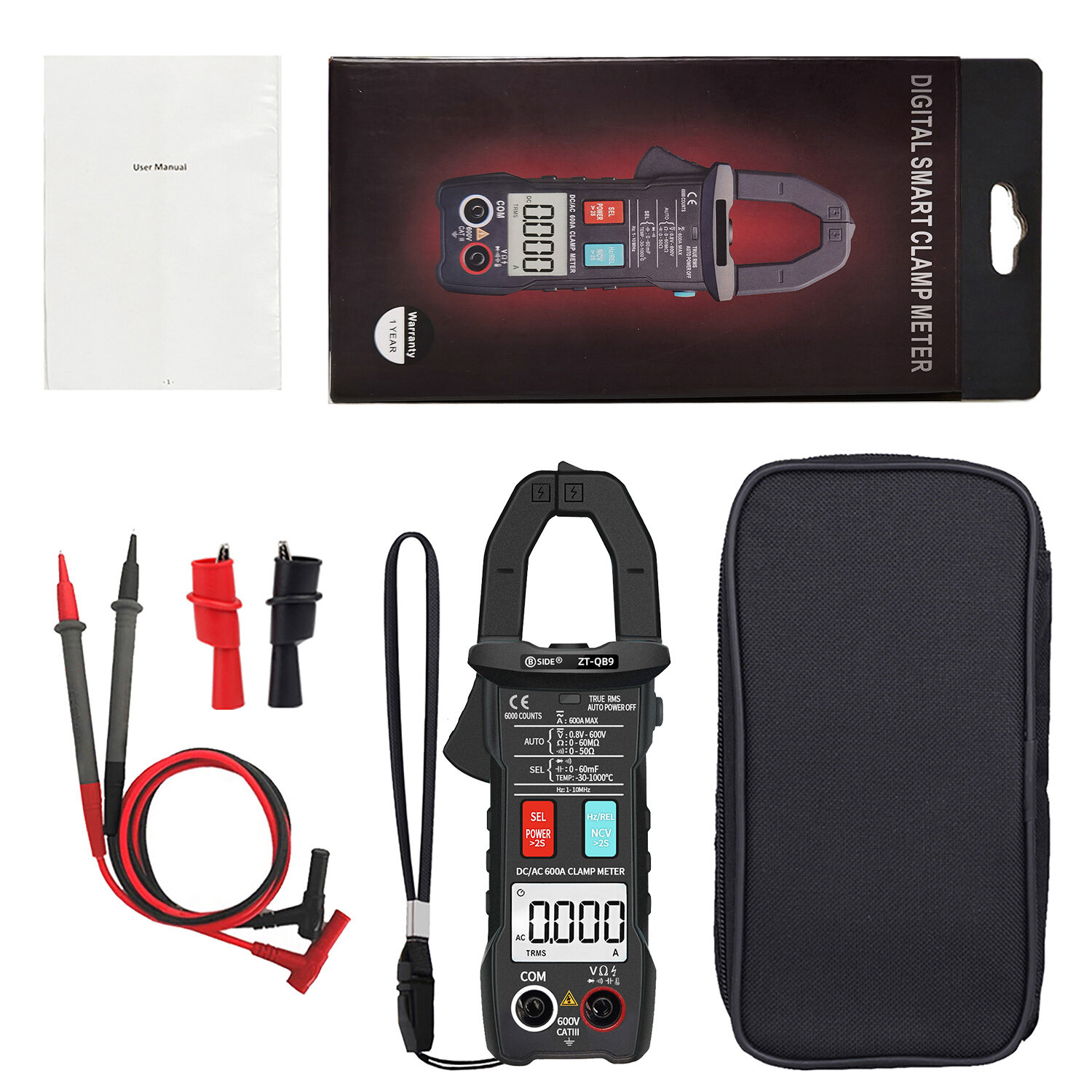 Meterk BSIDE 6000 Counts Digital Clamp Meter True RMS Multimeter Ammeter AC DC Voltage Current Meter NCV Test Universal Meter Tester Current -30~1000°C Resistance Capacitance Frequency Diode
