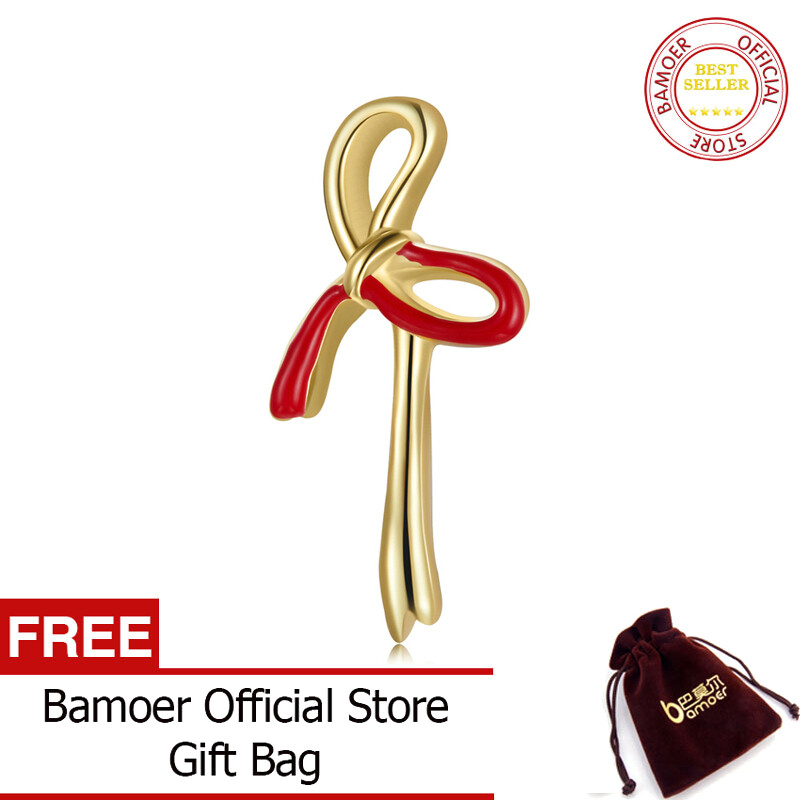 BAMOER 1PC Ear Stud 925 Sterling Silver Earrings Red Enamel Ear Piercing Hypoallergenic Bowknot Star Button and Cherry SCE1058