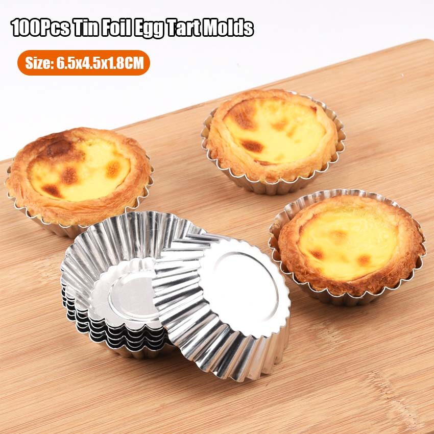100Pcs Tin Foil Egg Tart Molds/Mini Pie Pans/Disposable Baking Tart Molds/ Tin Foil Pie Pan, Great for Baking Tart Eggs, Quiche Pie, Caramel Pudding Pie, Etc