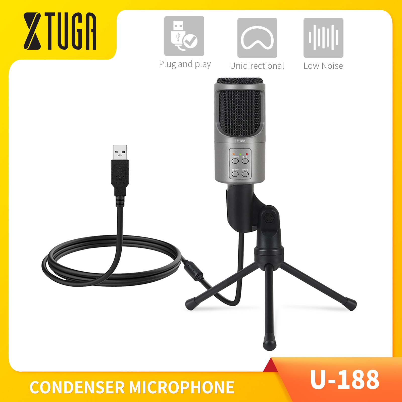 XTUGA USB Condenser Microphone U188 Desktop Computer Recording
