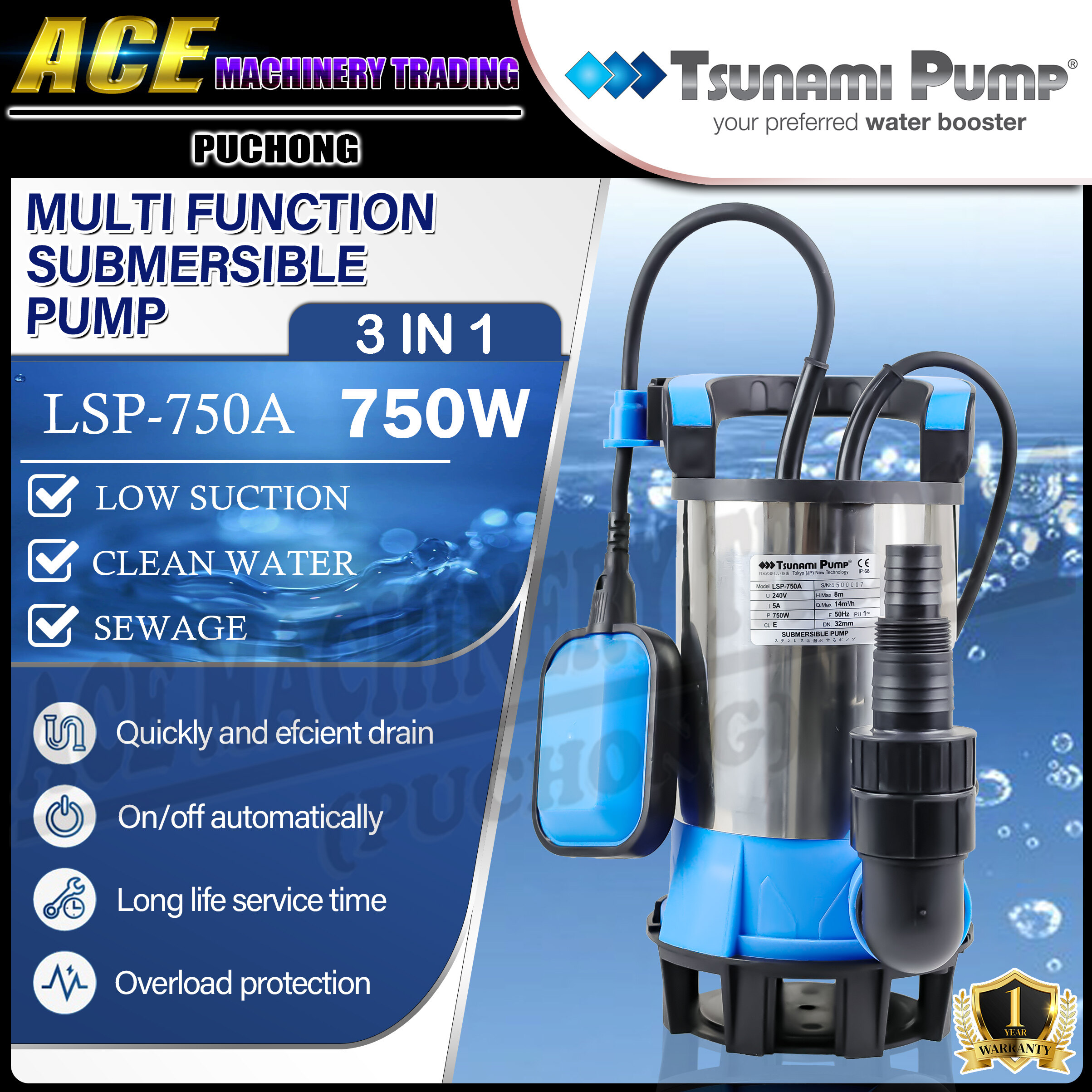TSUNAMI 3in1 Multi Function Submersible Pump LSP350A / LSP750A Lazada