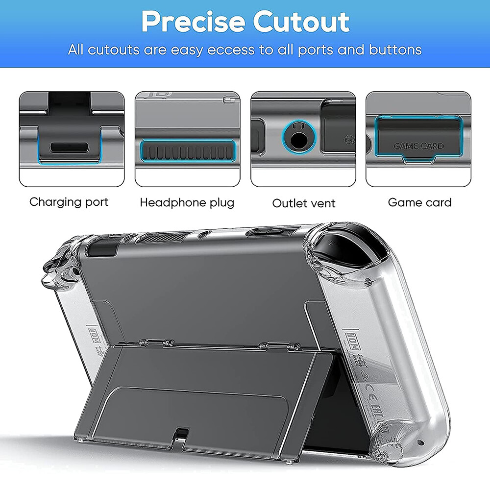 NS Ốp Bảo Vệ Trong Suốt Bằng Nhựa PC Cứng Cho Nintendo Switch OLED 2021 Ốp Có Thể Gắn Với Chân Đế Lật Vỏ Cần Điều Khiển Và Bảng Điều Khiển Joy-Con Với Kính Cường Lực Miễn Phí Cho OLED