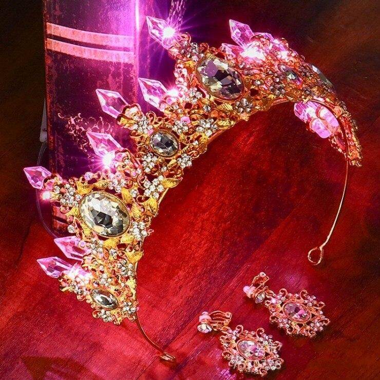 T-Beauty Luminous golden crown for women, birthday party, wedding, hair decorations, illuminated tiara, bride's crown, flower, queen, hair crown jewelry