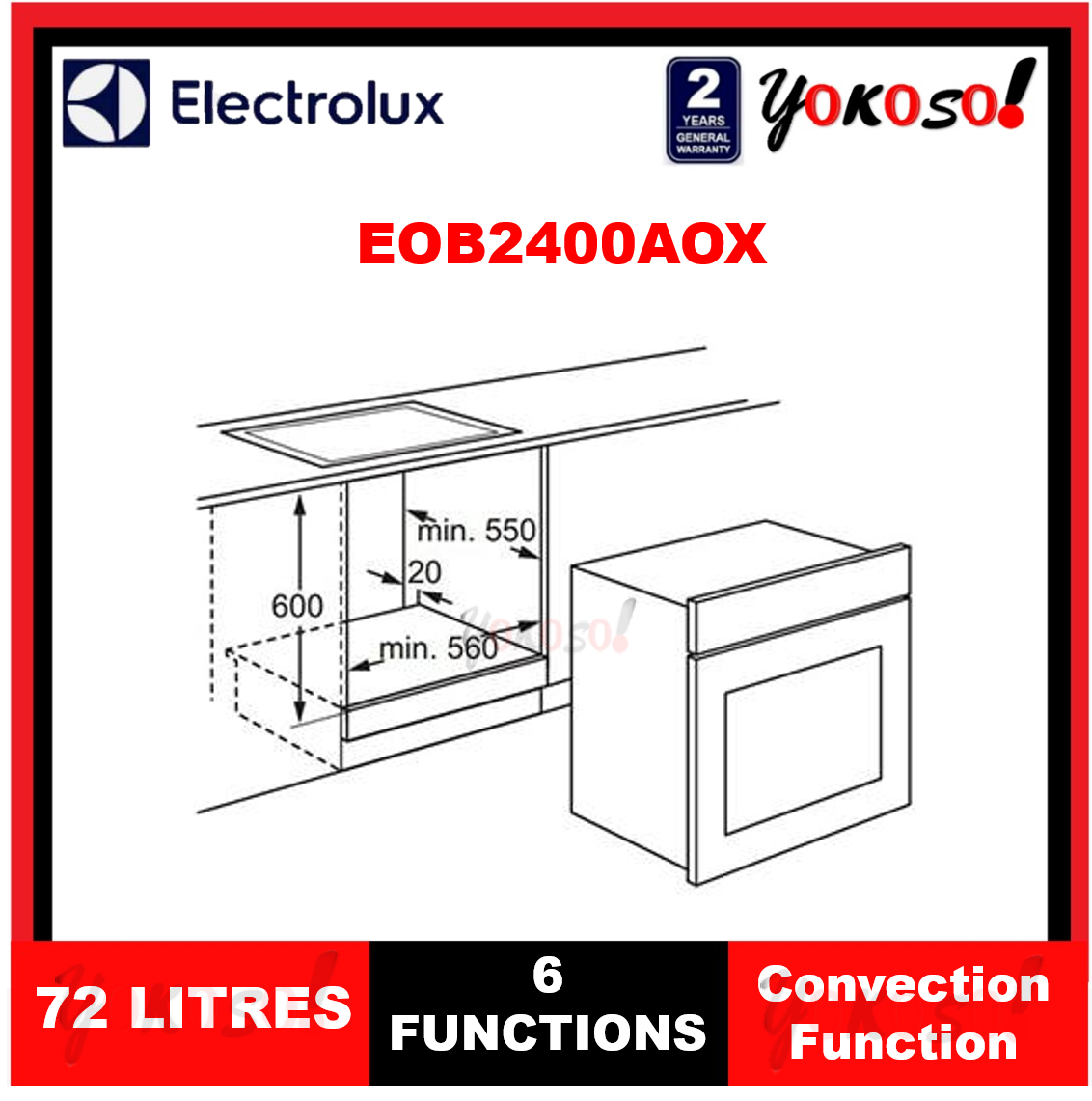 Electrolux EOB2400AOX 72L Builtin Oven with Grill Function Lazada