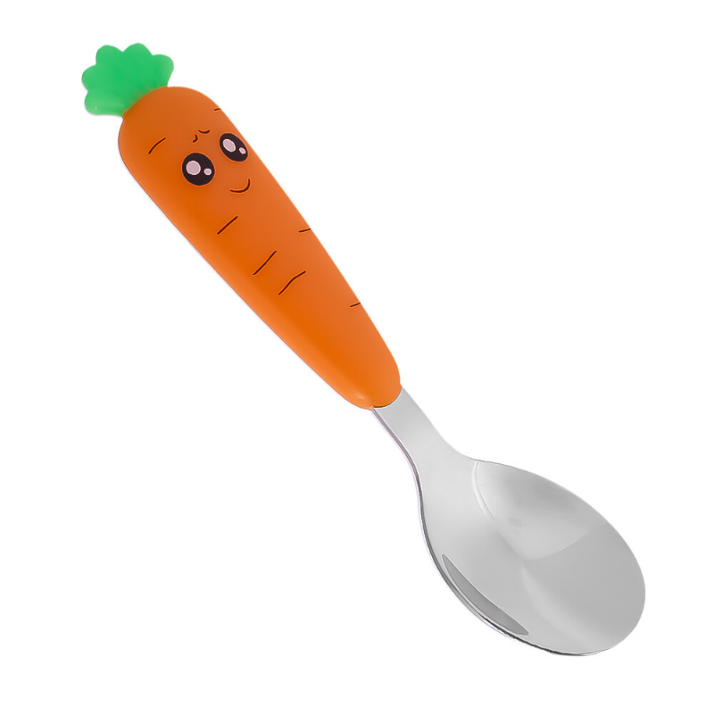 YESPERY 1/3PCS 304 Stainless Steel Children's Tableware Creative Cartoon Carrot Spoon Fork Mud Scraping Spoon Baby Eating Spoon