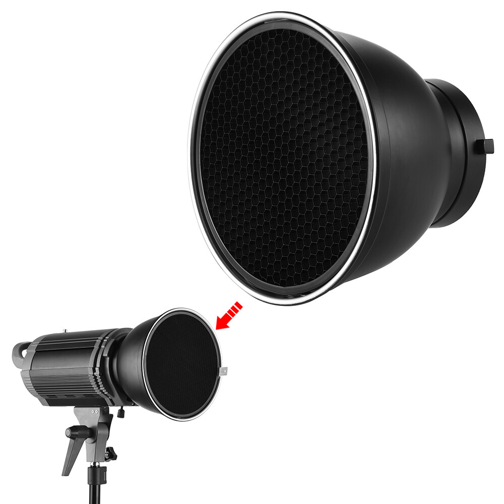Andoer 7 Inch Standard Reflector Diffuser Lamp Shade Dish with 60° Honeycomb Grid for Bowens Mount Studio Strobe Flash Light Speedlite