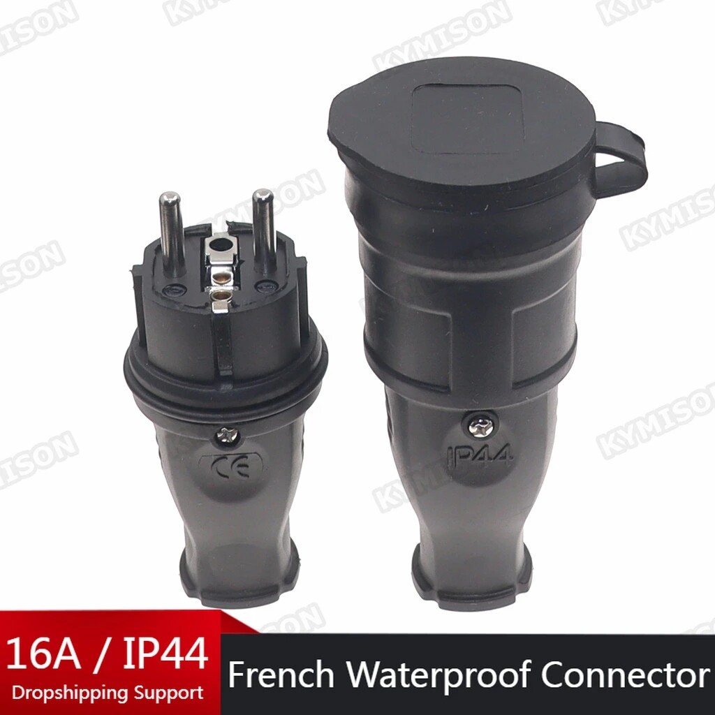 France Waterproof Female Socket 16A Electrical Male Schuko Plug 250V AC Power Adapter 4000W Power Socket Industrial