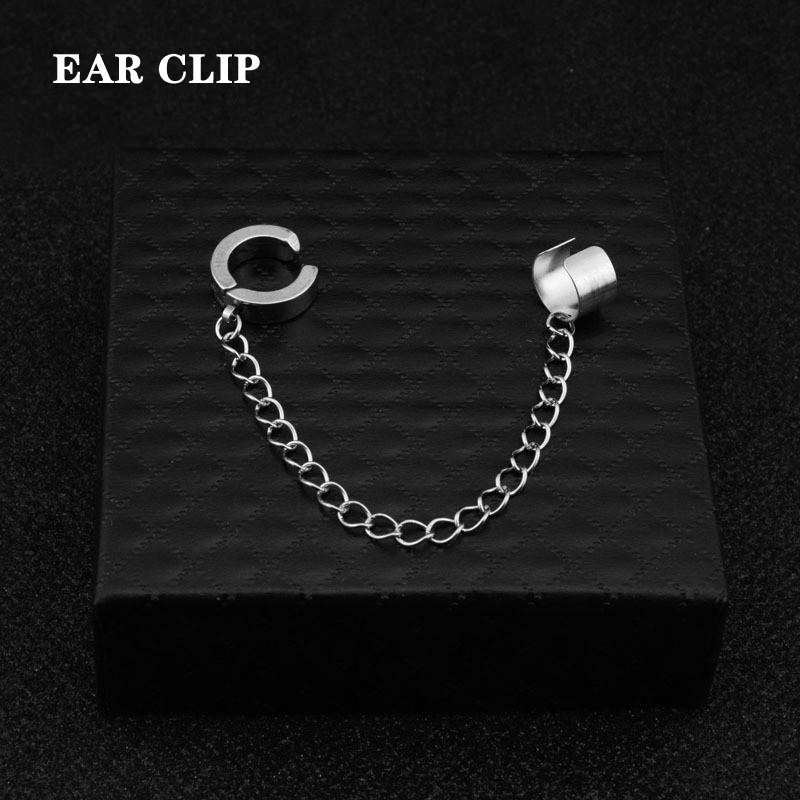 【small chrysanthemum】Hip-hop European & American Punk Harajuku Style Dark Chain One Ear Bone Clip Simple & Versatile Male And Female Ear Buckle Ear Studs Tide Cool Ear Clip Couple Titanium Steel Stainless Steel Pierced Earrings