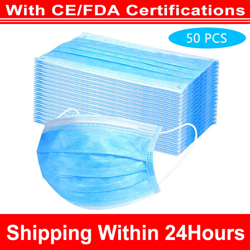 50PCS 3Ply Face Mask Non-woven Anti-Particle Anti-droplet Anti-pollen Dust-proof Breathable Cover