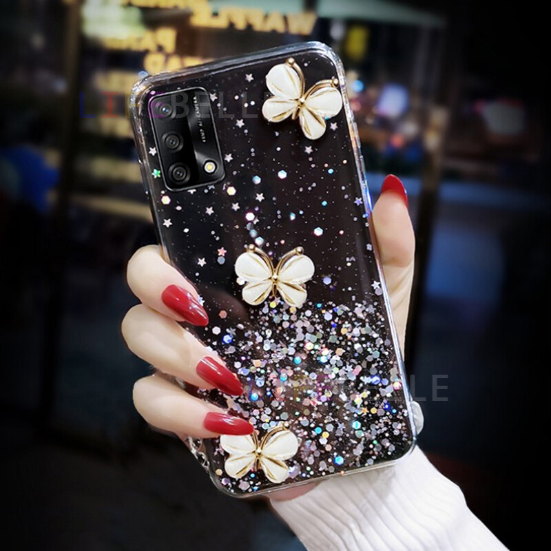 LIFEBELLE Casing for OPPO A74 A12 A15 A16e A76 A53 A94 A96 A77 Case, Luxury Rhinestone Butterfly Glitter Star Foil Sparkle Bling Phone Casing Clear Soft TPU Silicone Bumper Bling Cases Protective Cover Girls