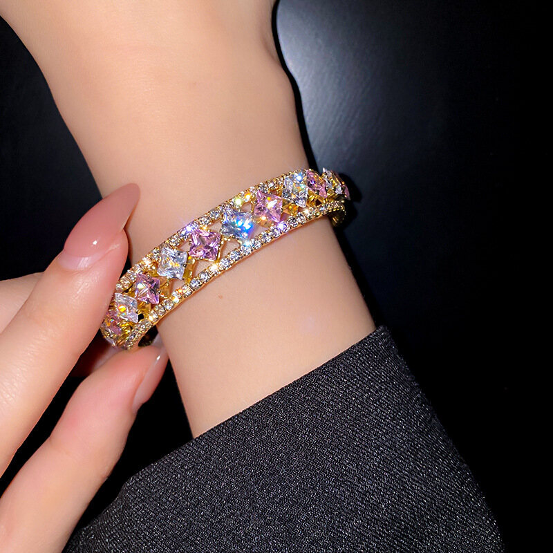 Frascati Geometric Zircon Bracelet & Bangles For Women Pink Green Cuff Bracelets Weddings Party Jewelry