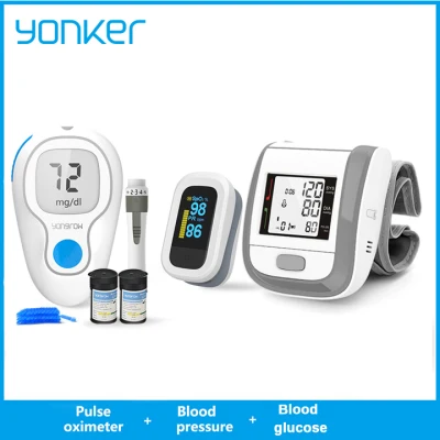 Yonker&Yongrow Digital Wrist Blood Pressure Monitor & Pulse Oximeter Blood Oxygen Monitor & Blood Glucose Monitor with 50PCS Test Strips&Lancets Blood Sugar Test Glucometer Kit Diabetic