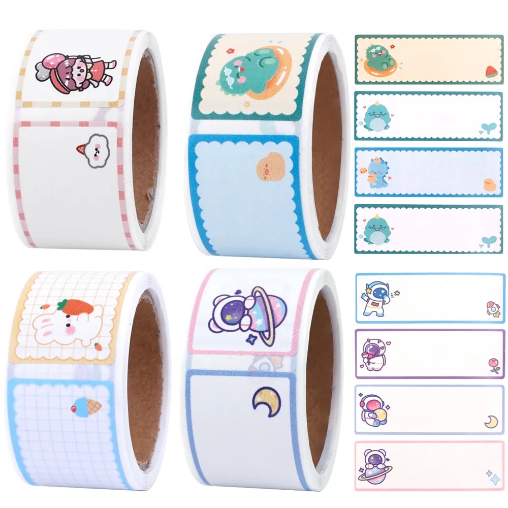 60 cái/cuộn phim hoạt hình nhãn trắng nhãn dán DIY tự dính viết tay tên nhãn cho sinh viên nhãn dán ghi chú