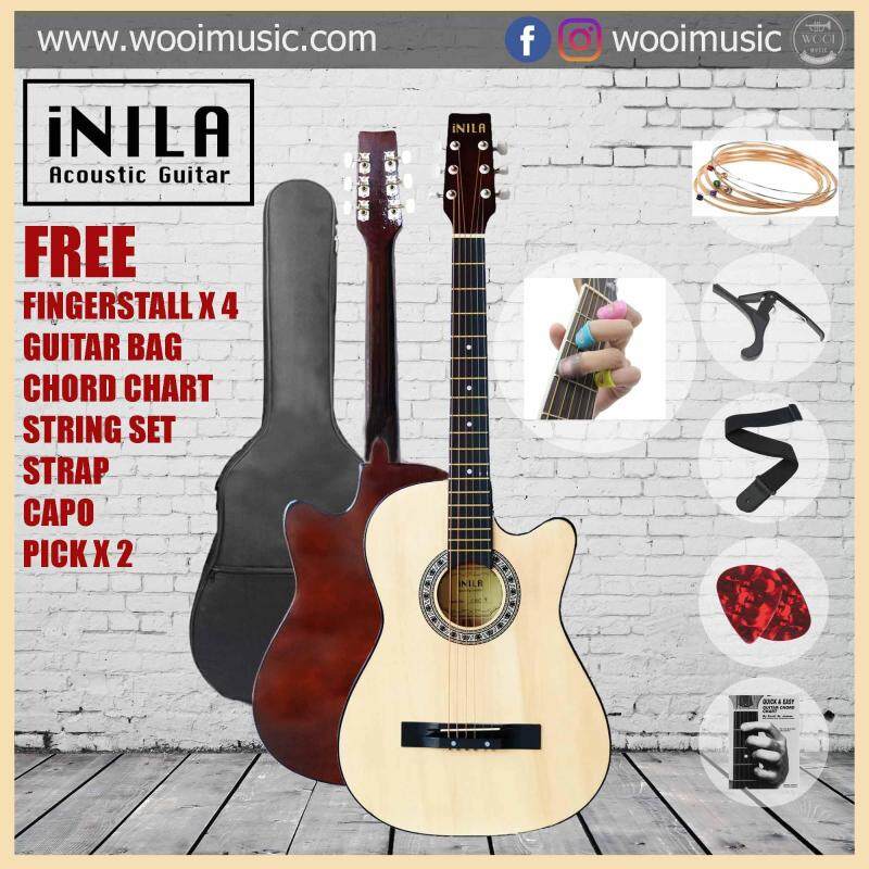 iNILA i38C Acoustic Guitar 38 Pack A - Natural (FREE bag, strap, pick, capo, string, chord chard, finger tip) Malaysia