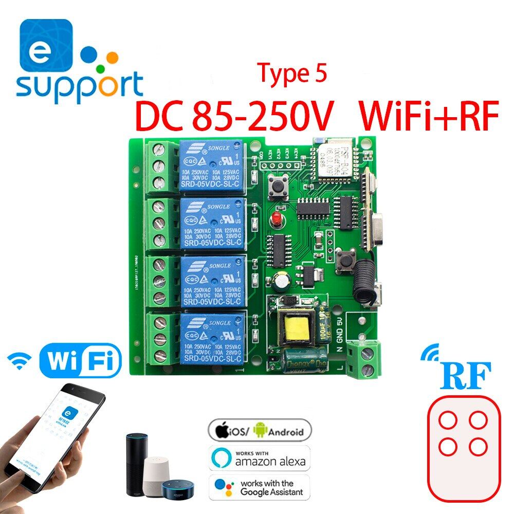 Ewelink smart remote control wireless wifi switch module 4ch dc/ac 7v-32v 5v 85v 220v 250v rf receiver 10a relay for alexa ifttt