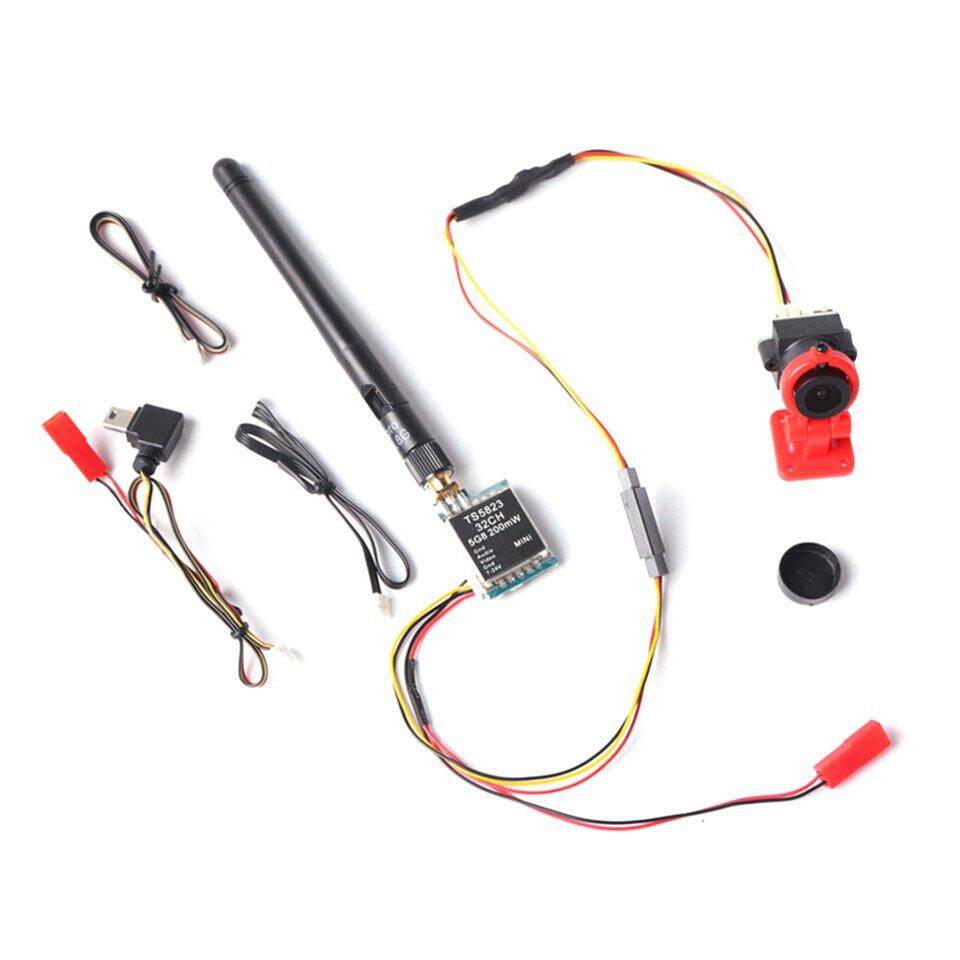Penjual Terbaik 5.8G Set FPV Combo Audio Video 200 MW Transmitter TS5823 CMOS P/N 1000TVL Camera + Set Kabel drone Balap Set FPV