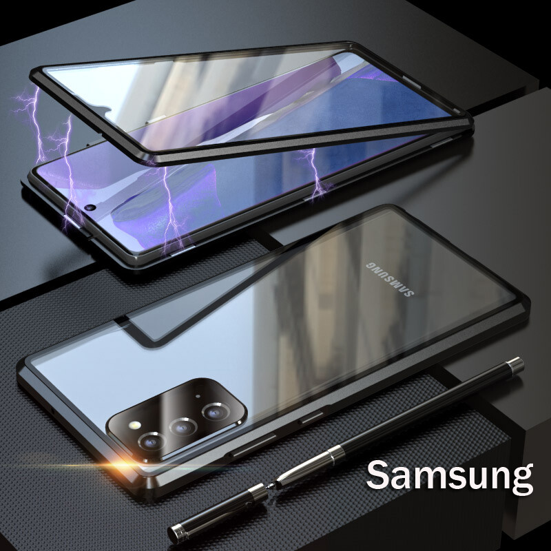 For Samsung Galaxy A14/A34 5G/A54/A13/A53 5G/A73 5G/A23/A33 5G/A03S/A32 4G 5G/A52/A72/A12 Metal Bumper Case Front+Back double-sided Tempered Glass Flip Cover Case