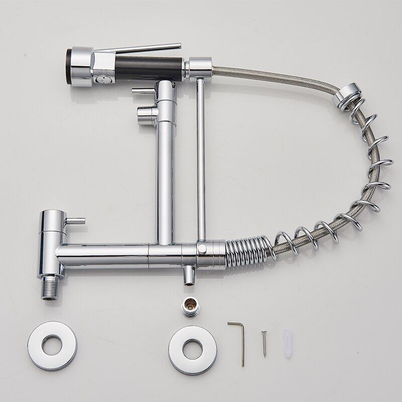 Spring Black Kitchen Faucet Pull Down Chrome Single Cold Wall Mounted Kitchen Taps Dual Function Sprayer Taps